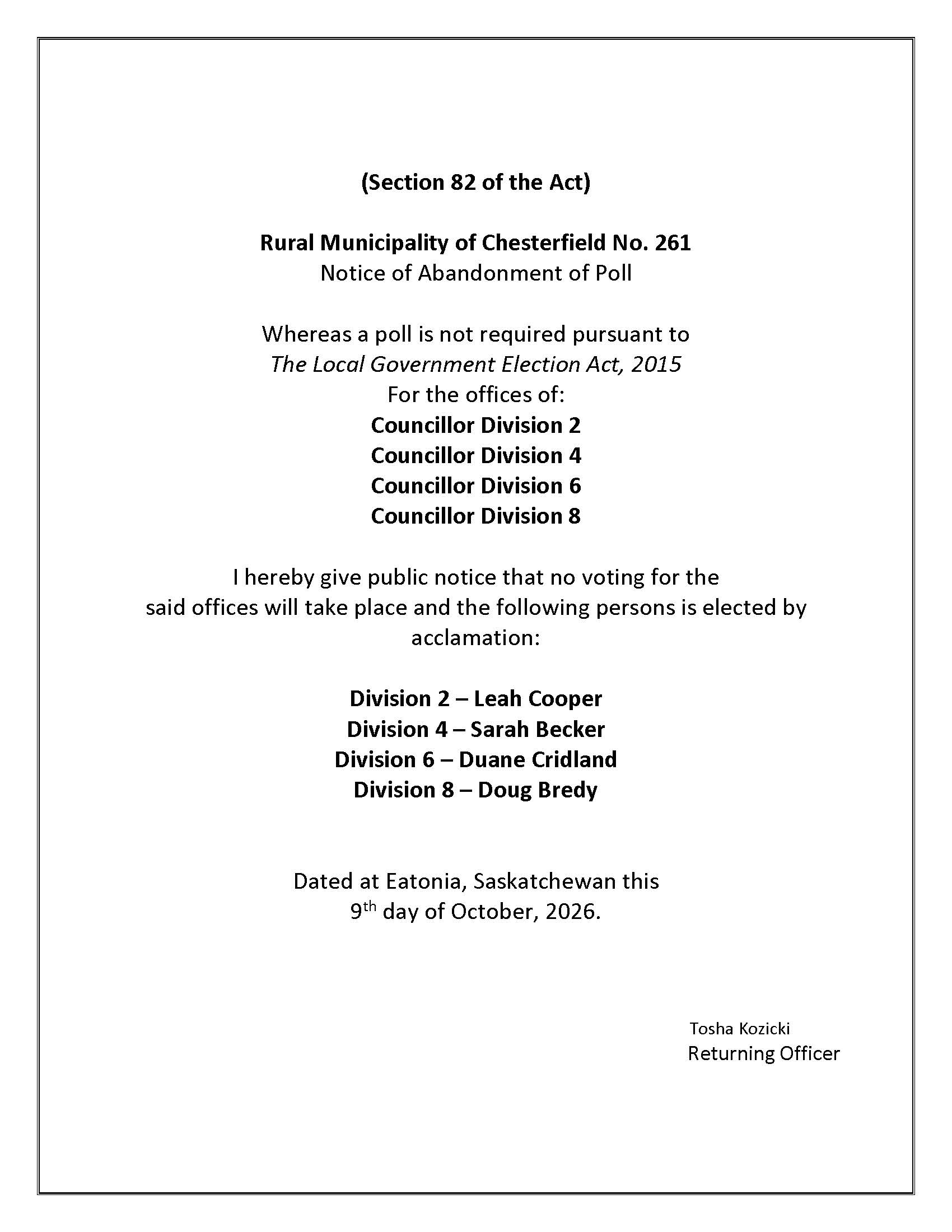 Notice of Abandonment of Poll 2026